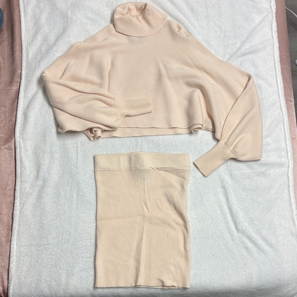 Elegant Cream Women's Sweater Skirt Set